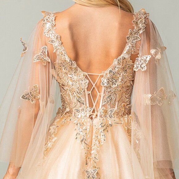 New Off White Mini Bridal Dress w/ Cape Sleeves & Butterfly Applqiue DQ 3393 - Picture 5 of 9